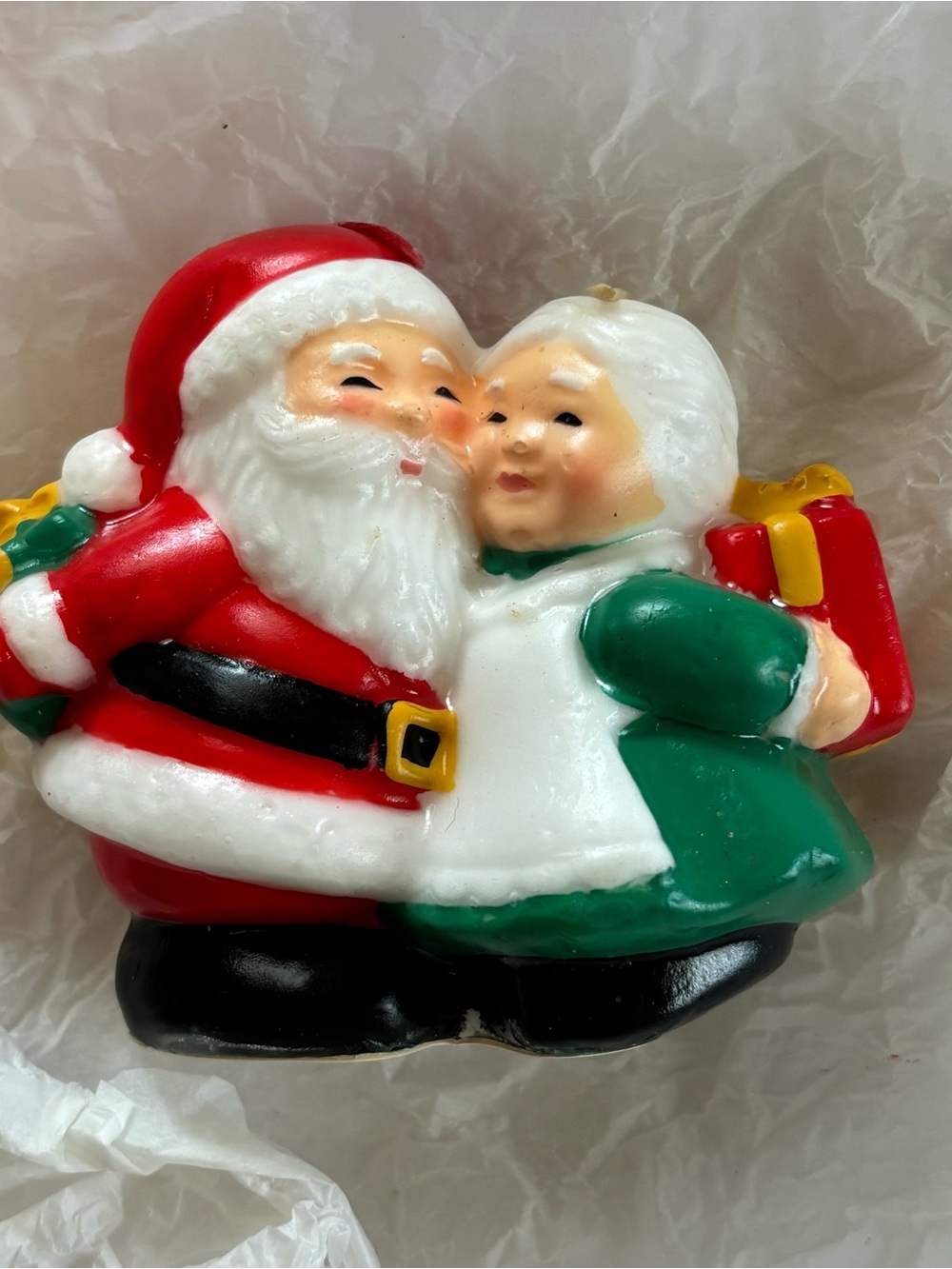 Vintage Avon Santa and Mrs. Claus Christmas Figural Candle Hugging